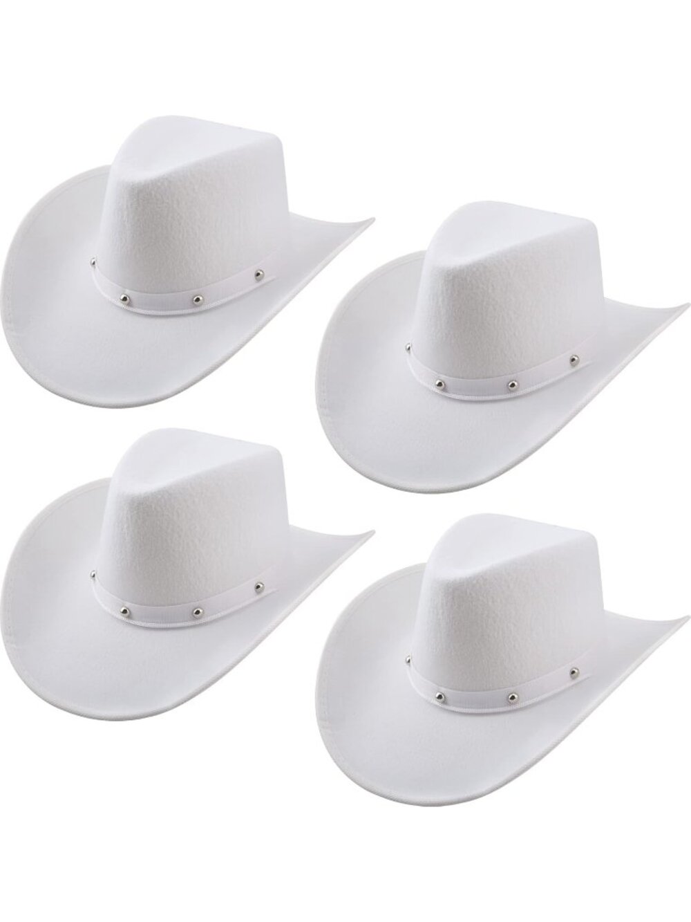 Men's White Felt Western Adult Dress up Costume Cowboy Hat 4 Pack